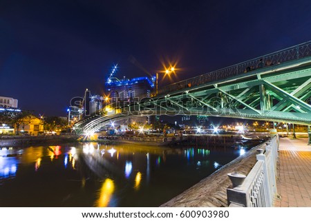 HO CHI MINH CITY, VIET NAM - MARCH 15, 2017: Cau Mong Bridge at night, Sai Gon, Viet Nam.