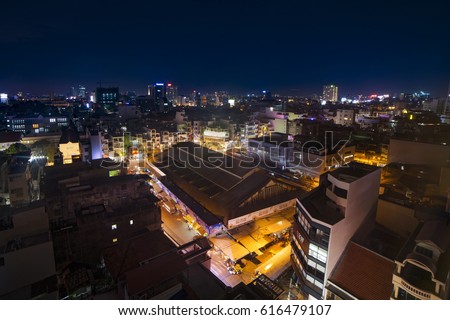 Ho Chi Minh city, Viet Nam - Apr 07, 2017: Tan Dinh market at night, Sai Gon, Viet Nam.