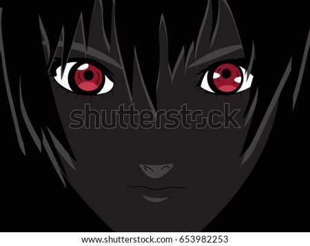 Anime eyes red eyes on black background anime face from cartoon vector illustration Anime eyes red eyes on black background anime face from cartoon vector illustration