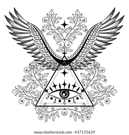 Ornamental Illustration All Seeing Eye Wings Stock Vector 437135629 ...