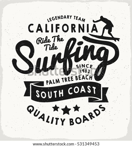 Surfing california print in black and white for t shirt or apparel retro beach Surfing california print in black and white for t shirt or apparel retro beach