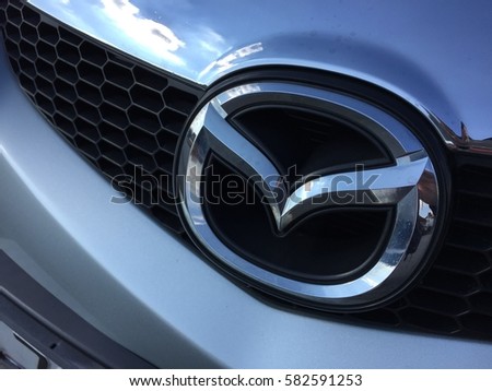 ZAGREB, CROATIA - FEBRUARY 19, 2017. - Mazda sign on car.