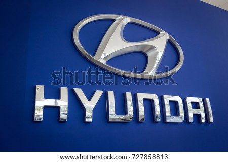 01 of August,2017 - Vinnitsa,Ukraine - HYUNDAI brandwall,the logo of the brand HYUNDAI,HYUNDAI logo,HYUNDAI concept car,HYUNDAI Creta