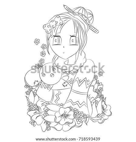 Vector illustration anime black outline on Vector illustration anime black outline on