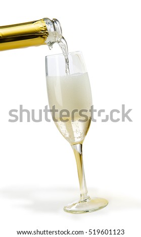 Champagne poured into the flute where you see the foam