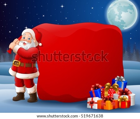 Cartoon Santa Clause pulling big bag