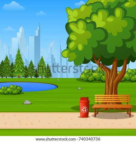 Vector Illustration City Park Bench Under Stock Vector 740340736 ...