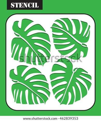 stencil monstera allover leaves pattern cut laser vector panel template decorative shutterstock