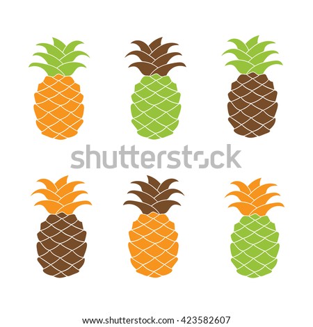 Pineapple plant silhouette element collection for Icon, logo, print, label design, web, decoration, t-shirt. Vector set illustration isolated on white background.
