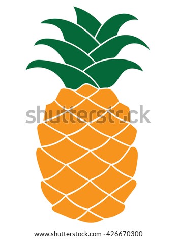Pineapple plant silhouette element for Icon, logo, print, label design, web, decoration, t-shirt, greeting card background. Vector tropical fruit with leaves illustration isolated on white.