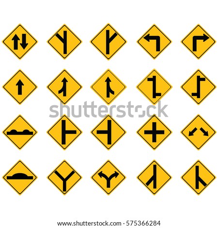 Road Signs Yellow Series 19 Different Stock Vector 16381843 - Shutterstock