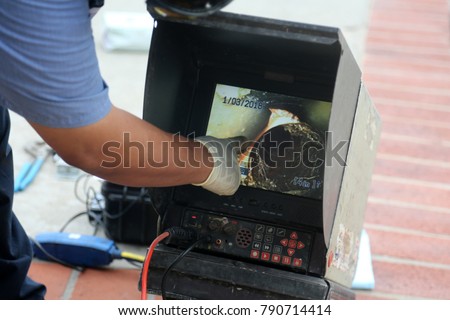 plumbers sewer snake camera. a snake camera checks the inside of a sewer drain to make sure its clear of blockage and or damage. plumber snake. snake camera.