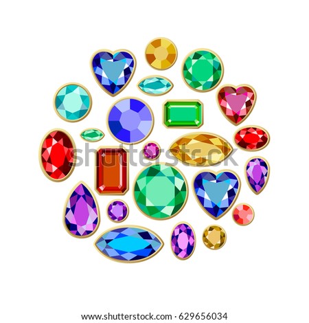 Set of realistic jewels. Colorful gemstones. Vector gemstone Illustration
