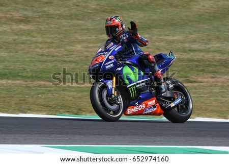 MUGELLO - ITALY, JUNE 3: Spanish Yamaha rider Maverick Vinales during the qualifying of the 2017 MotoGP OAKLEY GP of Italy at Mugello circuit on June 3, 2017 in Italy.