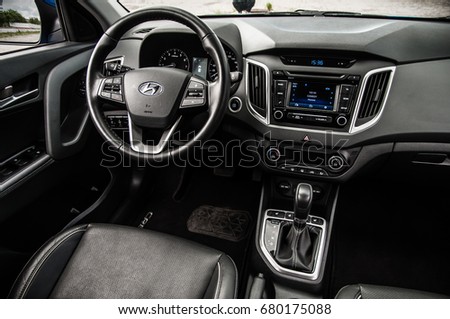 MOSCOW, RUSSIA - JUNE 25, 2017 Hyundai Creta / Hyundai ix25, interior view. Test of new Hyundai Creta / Hyundai ix25. This car is 4WD compact crossover SUV. 2.0