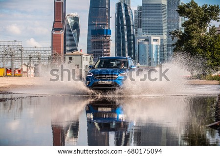 MOSCOW, RUSSIA - JUNE 25, 2017 Hyundai Creta / Hyundai ix25, front-side view. Test of new Hyundai Creta / Hyundai ix25. This car is 4WD compact crossover SUV. 2.0