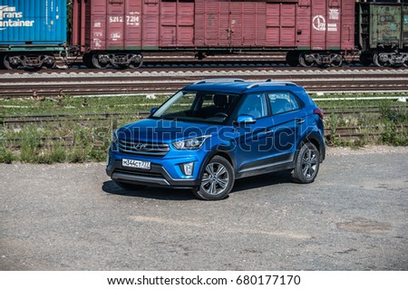 MOSCOW, RUSSIA - JUNE 25, 2017 Hyundai Creta / Hyundai ix25, front-side view. Test of new Hyundai Creta / Hyundai ix25. This car is 4WD compact crossover SUV. 2.0