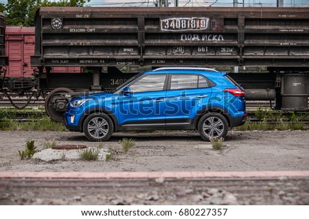 MOSCOW, RUSSIA - JUNE 25, 2017 Hyundai Creta / Hyundai ix25, front-side view. Test of new Hyundai Creta / Hyundai ix25. This car is 4WD compact crossover SUV. 2.0