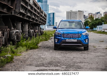 MOSCOW, RUSSIA - JUNE 25, 2017 Hyundai Creta / Hyundai ix25, front-side view. Test of new Hyundai Creta / Hyundai ix25. This car is 4WD compact crossover SUV. 2.0