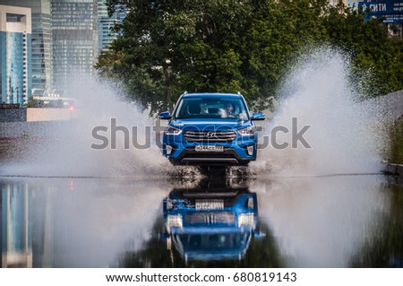 MOSCOW, RUSSIA - JUNE 25, 2017 Hyundai Creta / Hyundai ix25, front-side view. Test of new Hyundai Creta / Hyundai ix25. This car is 4WD compact crossover SUV. 2.0