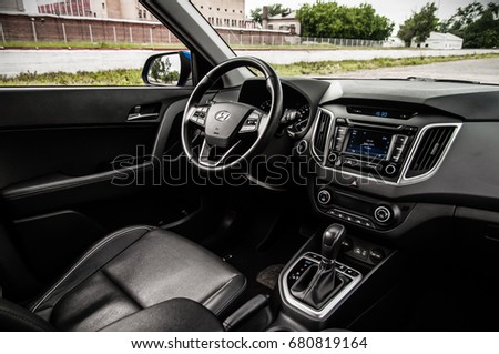 MOSCOW, RUSSIA - JUNE 25, 2017 Hyundai Creta / Hyundai ix25, interior view. Test of new Hyundai Creta / Hyundai ix25. This car is 4WD compact crossover SUV. 2.0