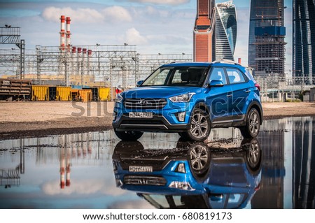 MOSCOW, RUSSIA - JUNE 25, 2017 Hyundai Creta / Hyundai ix25, front-side view. Test of new Hyundai Creta / Hyundai ix25. This car is 4WD compact crossover SUV. 2.0
