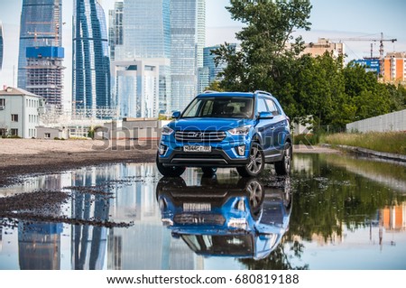 MOSCOW, RUSSIA - JUNE 25, 2017 Hyundai Creta / Hyundai ix25, front-side view. Test of new Hyundai Creta / Hyundai ix25. This car is 4WD compact crossover SUV. 2.0