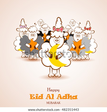 eidaladha greeting card baby funny sheep stock vector famliy holiday