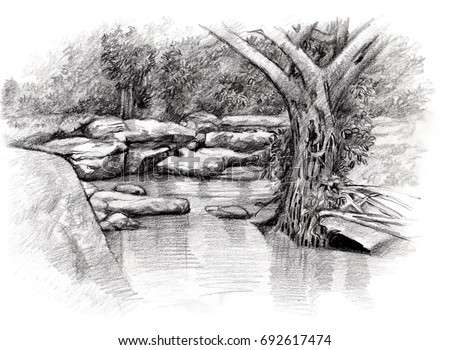 Simple Pencil Waterfall Drawing / Easy Colored Pencil Drawings Of