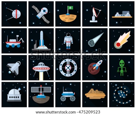 Space Flat Icon Set Illustration Isolated Stock Vector 475209523
