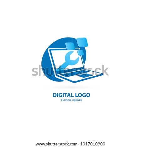 Logo Design Abstract Computer Repair Vector Template Illustration Of Logotype Business Desktop Software