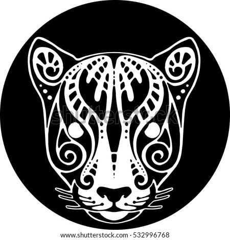 Vector drawing of a jaguar's head polynesian tattoo sketch.