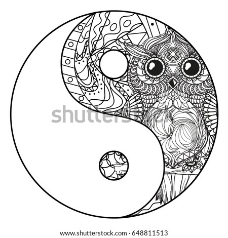 Yin Yang Zentangle Hand Drawn Mandala Stock Vector