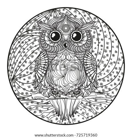 owl mandala zentangle hand drawn circle zendala with abstract patterns on isolation background