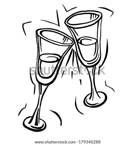 Pair Champagne Glasses Sketch Style Vector Stock Vector 567459634 ...