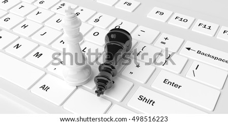 3d rendering chess kings on a white keyboard