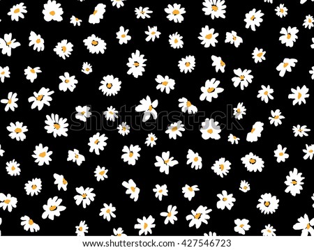 daisy floral repeat pattern with black background