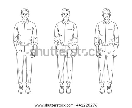 Line Drawing Illustration Handsome Young Man Stock Vector 441220276