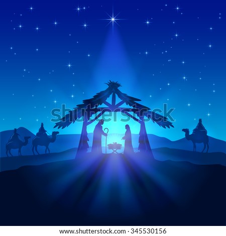 Nativity Scene Christmas Star On Blue Stock Vector 345530156 - Shutterstock