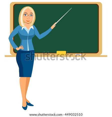 Cartoon Female Teacher Standing Next Blackboard Stock Vector 185199002 ...