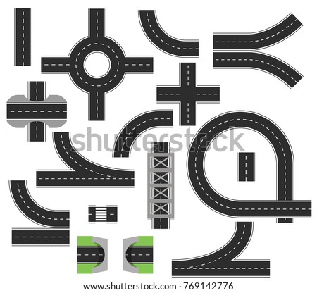 Collection Isolated Connectable Highway Elements Top Stock Vector 