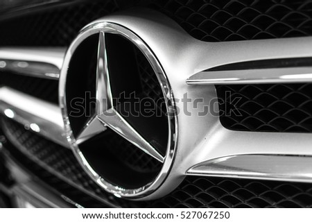 WARSAW, POLAND - NOVEMBER 21, 2016: Mercedes Benz logo close up. Mercedes-Benz is a German automobile manufacturer. The brand is used for luxury automobiles, buses, coaches and trucks.