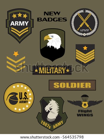 Set of Military and Army Badge and Patches typography, t-shirt graphics, vectors