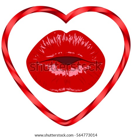 Valentines day,wedding colorful sexy kissing cartoon lips and Valentine love heart isolated icon.Valentines day,wedding,love,sexy,intimacy card,background.vector illustration.8 March Women's Day