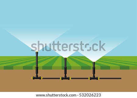 Automatic irrigation sprinklers. Vector illustration