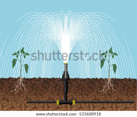 Automatic irrigation sprinklers. Vector illustration
