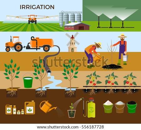 Set of vector illustrations for irrigation.