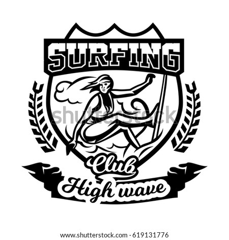 Monochrome Logo Emblem Girl Surfer Surfing Stock Vector 619131776 ...
