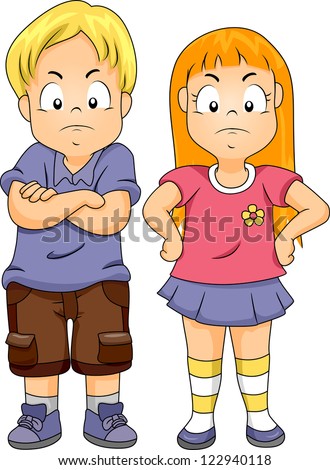 Illustration of a Boy with His Arms Crossed and a Girl with Her Arms on ...