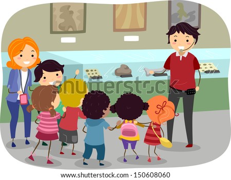 Stickman Illustration Featuring Kids on a Trip to the Museum - stock vector